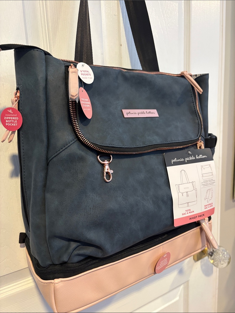 BNWT Petunia Pickle Bottom Navy and Blush Convertible Pivot Pack Diaper Backpack - Picture 3 of 9